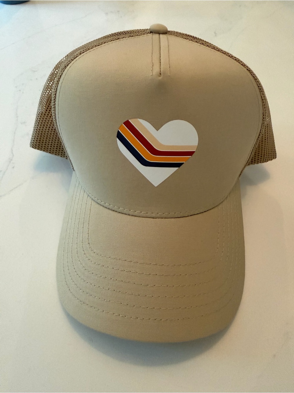 OTTO Beige Trucker Hat with Retro Heart Stripe